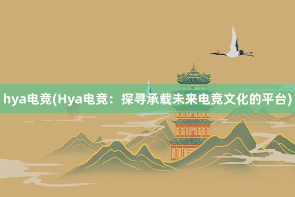 hya电竞(Hya电竞：探寻承载未来电竞文化的平台)