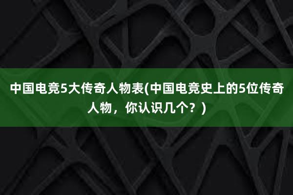 中国电竞5大传奇人物表(中国电竞史上的5位传奇人物，你认识几个？)